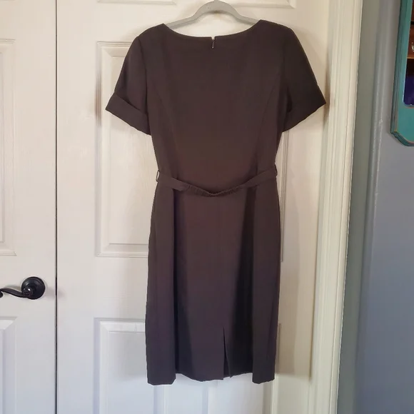 Tahari Arthur S Levine Olive Green Midi Dress Belted Short Sleeves Career Office - Picture 5 of 13